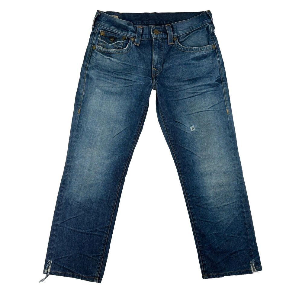 True Religion Jeans Men's Blue Geno Relaxed Slim Jeans Split Hem Size 32